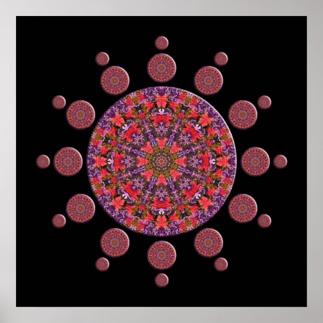 Red and Purple Tulip Mandala Fractal Poster (Front)