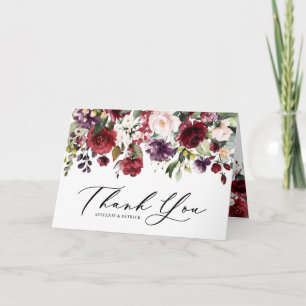 Red and Purple Watercolor Floral Garland Wedding Thank You Card