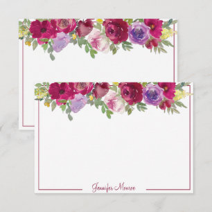 Red and purple watercolor flowers personalised card