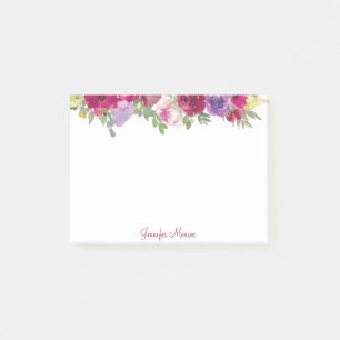 Red and purple watercolor flowers personalised post-it notes