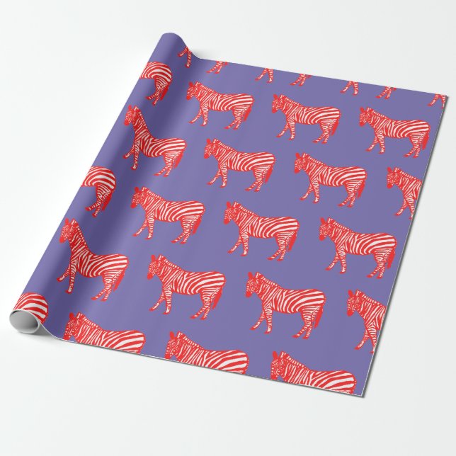 Red and Purple Zebra Wrapping  Wrapping Paper (Unrolled)