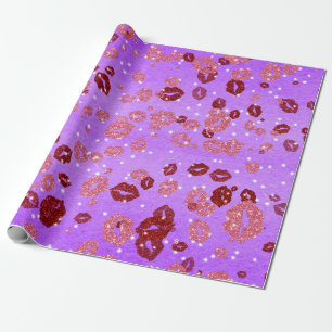 Red and rose kisses in purple 2 wrapping paper