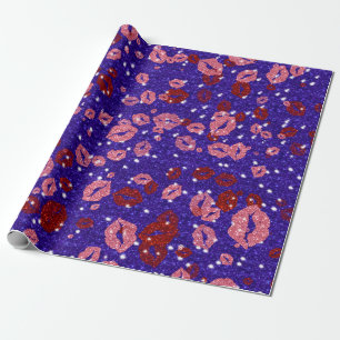Red and rose kisses in purple wrapping paper
