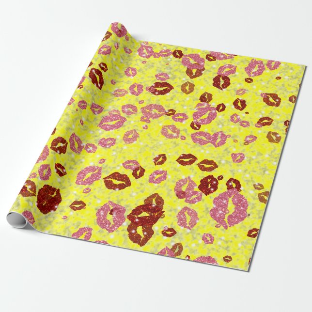Red and rose kisses in yellow wrapping paper (Unrolled)