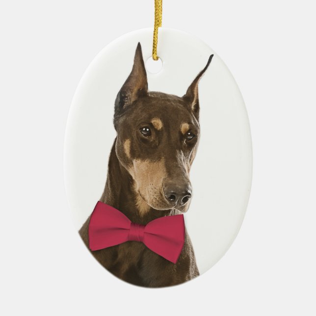 Red and Rust Doberman Christmas Ornament (Front)