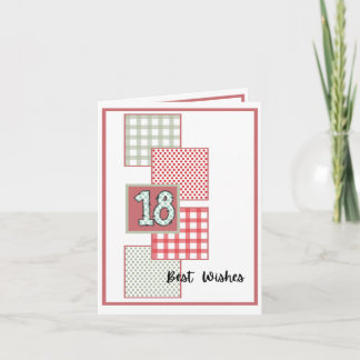 Red and Sage Dots and Gingham - 18th Birthday Card