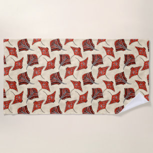 Red and Sand Tribal Stingrays Beach Towel