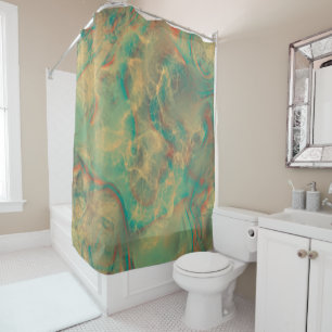 Red and Sea Green Marble abstract Shower Curtain