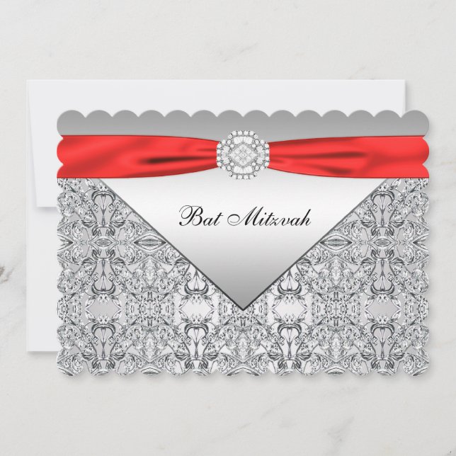 Red and Silver Bat Mitzvah Invitation (Front)