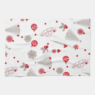 Red and Silver Christmas Kitchen Towel 16" x 24"