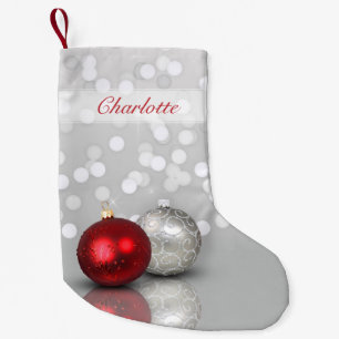 Red and Silver Christmas Ornaments Elegant Small Christmas Stocking