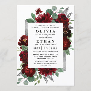 Red and Silver Country Burgundy Rehearsal Dinner Invitation