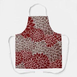 Red and silver dahlias apron