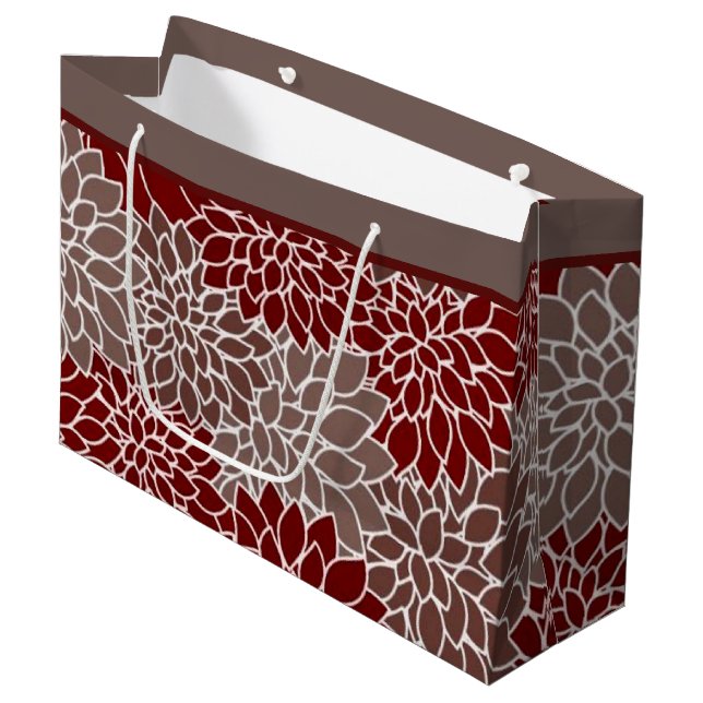 Red and silver dahlias  large gift bag (Front Angled)