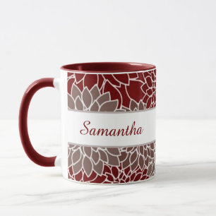 Red and silver dahlias personalised mug