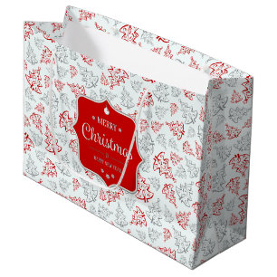 Red and Silver Elegant Christmas Trees Pattern Large Gift Bag
