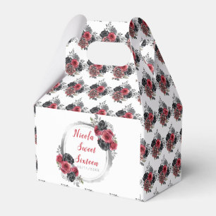 Red and Silver Elegant Flowers Sweet Sixteen Favour Box