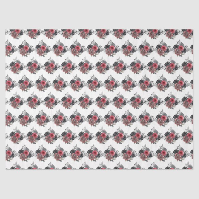 Red and Silver Elegant Flowers Tissue Paper (Front)