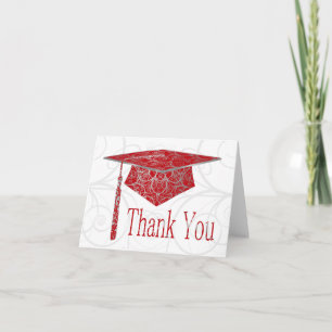 Red and Silver Floral Cap Thank You Card