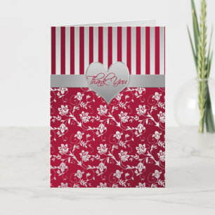 Red and Silver Floral Hearts Thank You Card