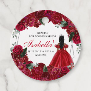 Red and Silver Floral Quinceanera Circle Favour Ta Favour Tags