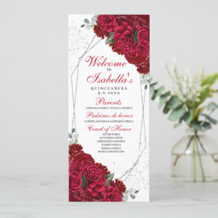 Red and Silver Floral Quinceanera Program