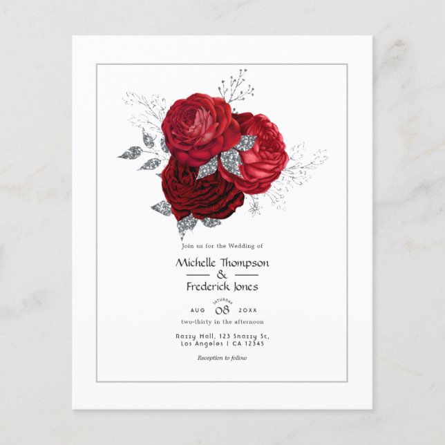 Red and Silver Floral Wedding Flyer (Front)