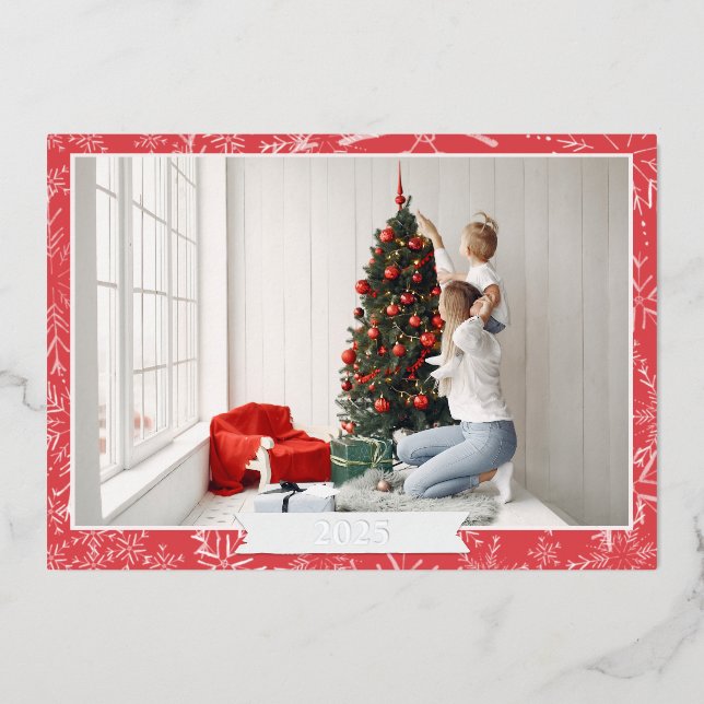 Red and Silver Foil Holiday Card (Front)