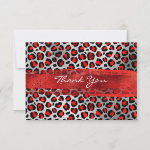 Red and Silver Foil Leopard Brush Stroke Thank You Card
