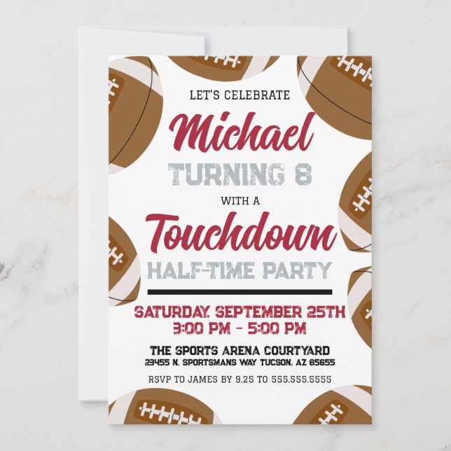 Red and Silver Football Halftime Birthday Party Invitation (Front)