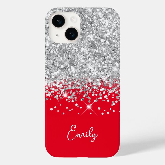 Red and Silver Glitter Glam Case-Mate iPhone Case (Back)