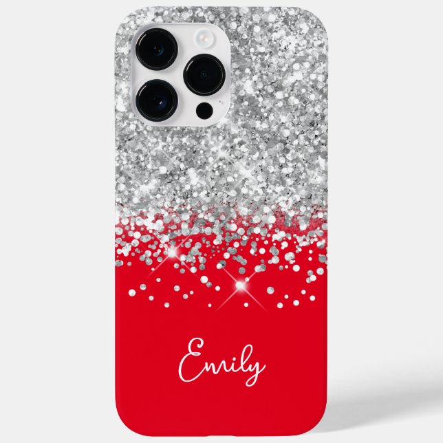 Red and Silver Glitter Glam Case-Mate iPhone Case (Back)