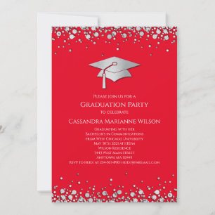Red and Silver Graduation Invitation