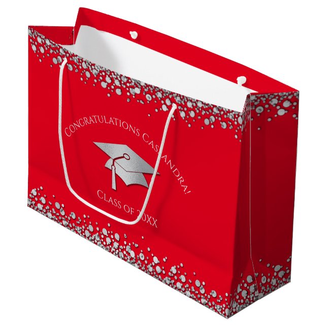 Red and Silver Graduation Large Gift Bag (Front Angled)