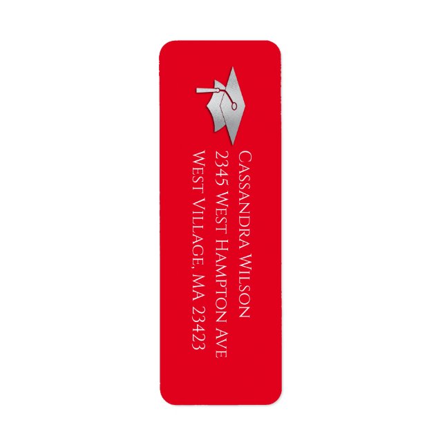 Red and Silver Graduation Return Address Label (Front)