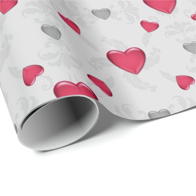 Red and Silver Hearts Wrapping Paper (Roll Corner)