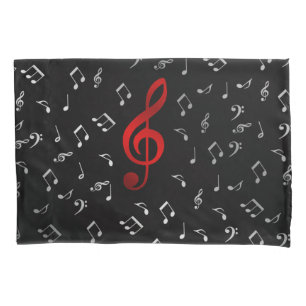 red and silver music notes pillowcase
