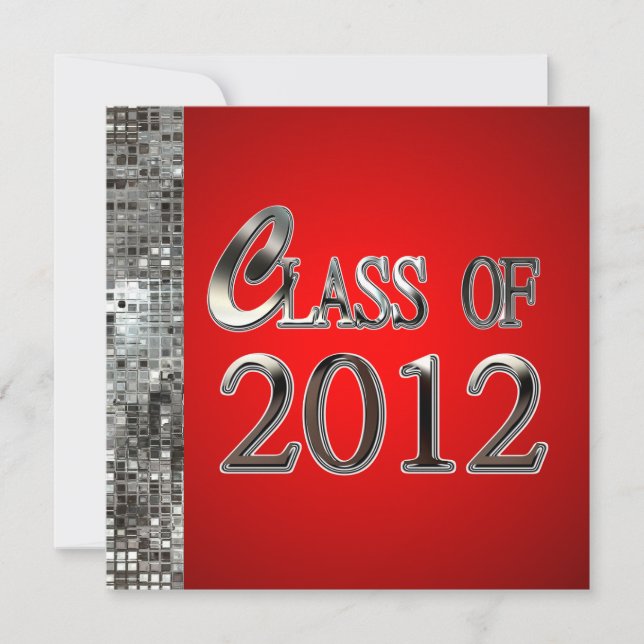 Red And Silver Sequins Graduation Invitations (Front)