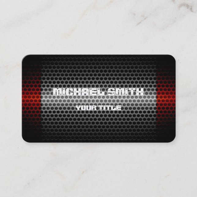 Red and Silver Stainless Steel Metal Hole Business Card (Front)