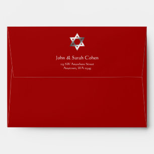 Red and Silver Star of David Return Address A7 Envelope