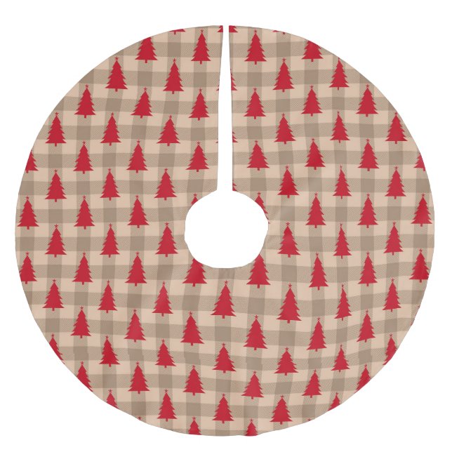 Red and Tan Farmhouse Rustic  Brushed Polyester Tree Skirt (Front)