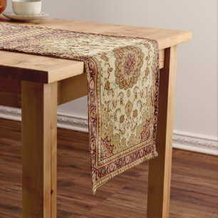 Red and Tan Persian Carpet Short Table Runner