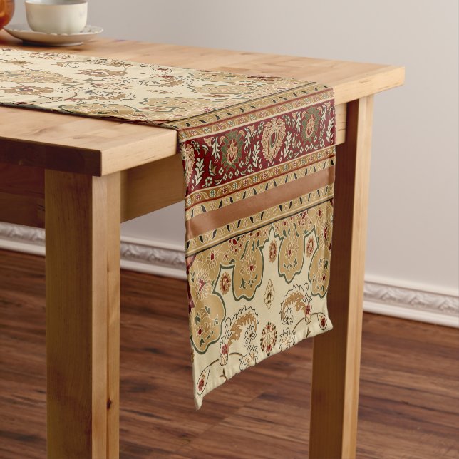 Red and Tan Persian Carpet Short Table Runner (In Situ)