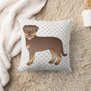 Red And Tan Rottweiler Cute Cartoon Dog And Paws Cushion