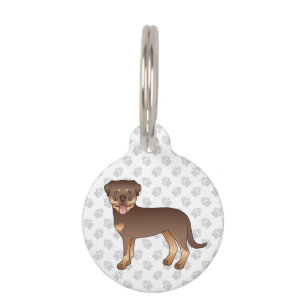 Red And Tan Rottweiler Cute Cartoon Dog And Paws Pet Tag