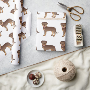 Red And Tan Rottweiler Cute Cartoon Dog Pattern Wrapping Paper