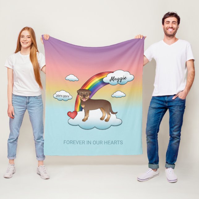Red And Tan Rottweiler Cute Dog Rainbow Memorial Fleece Blanket (In Situ)