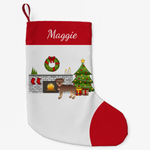 Red And Tan Rottweiler Dog In A Christmas Room Small Christmas Stocking