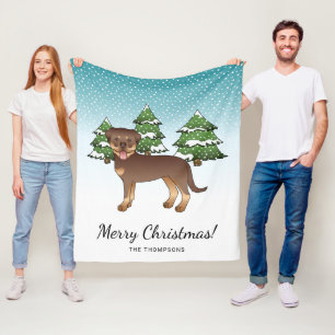 Red And Tan Rottweiler Dog In A Winter Forest Fleece Blanket