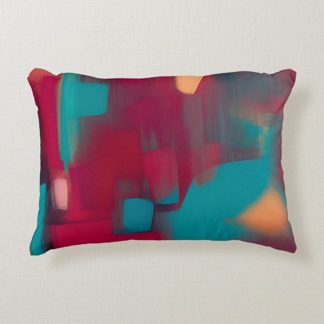 Red and teal abstract blend  decorative cushion (Front)